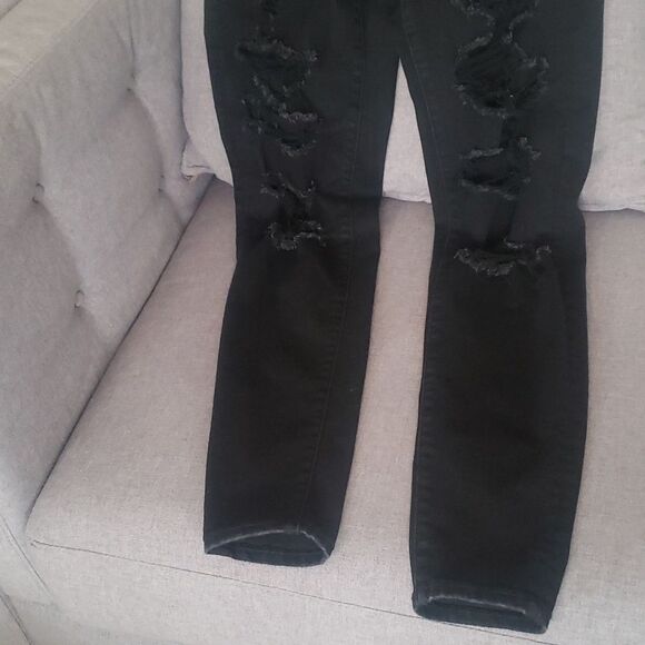 American Eagle jeans women's sz 6 black destroyed holes stretch hi-rise jegging - Picture 7 of 16